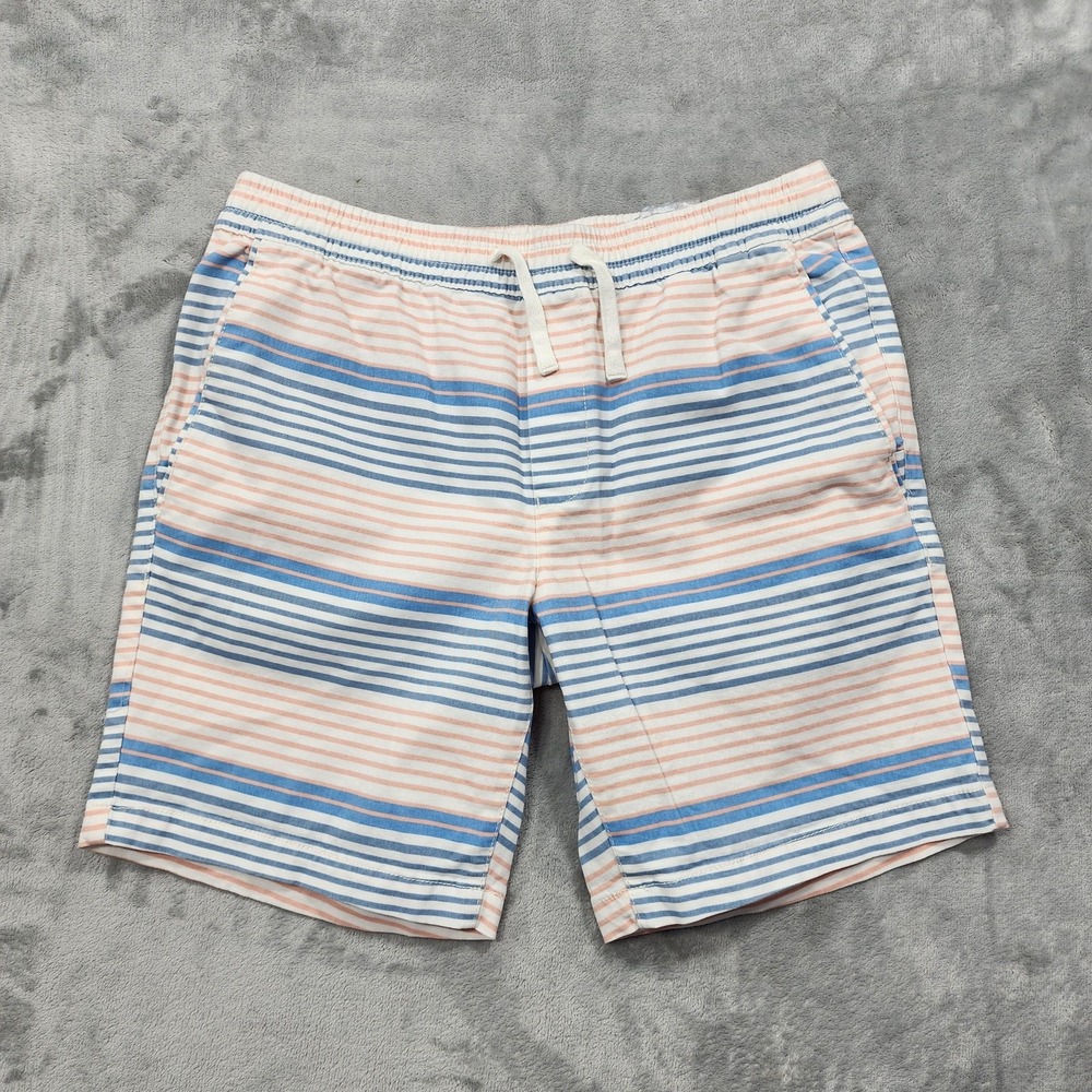George Shorts Mens M Blue Striped Chino Drawstring Elastic Waist 9 Inseam Casual